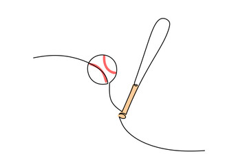 Obraz premium Baseball One Line Drawing: Continuous Hand Drawn Sport Theme Object
