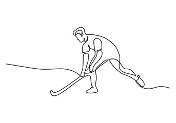 Hockey Costume One Line Drawing: Continuous Hand Drawn Sport Theme