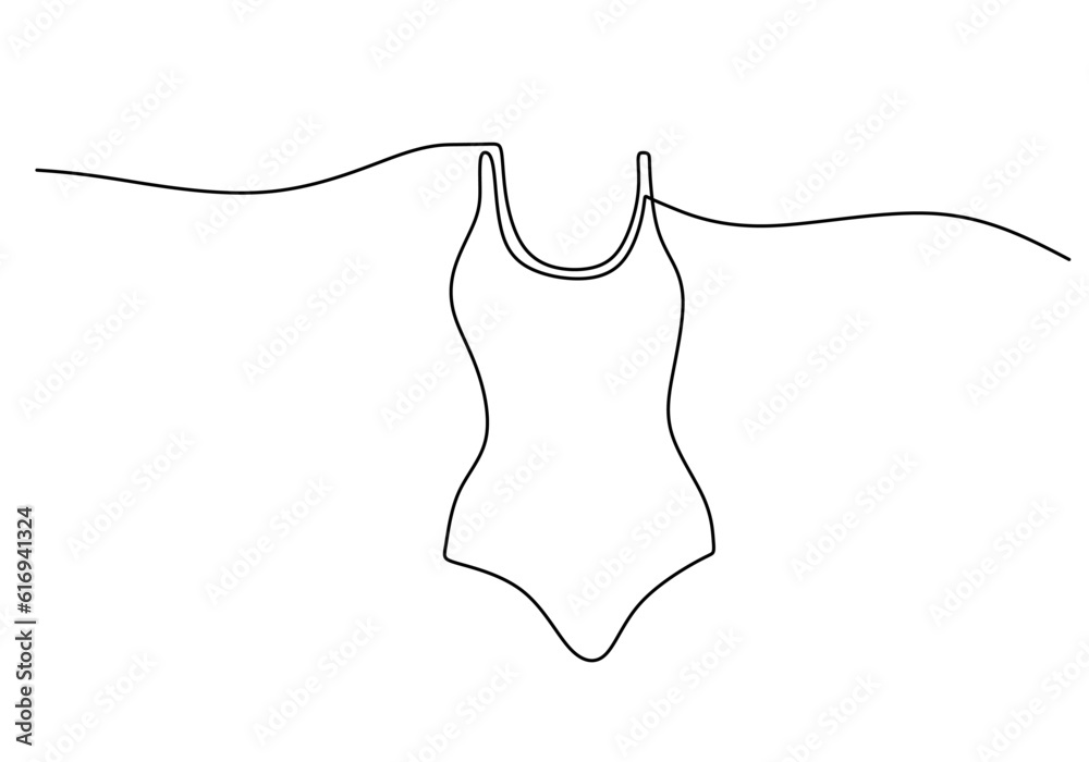 Wall mural Swimwear One Line Drawing: Continuous Hand Drawn Sport Theme Object