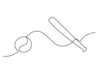 Softball One Line Drawing: Continuous Hand Drawn Sport Theme Object