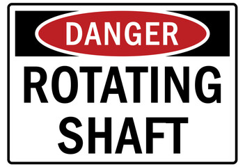 Rotating shaft hazard sign and labels