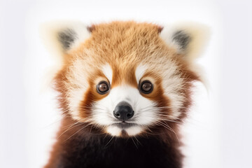 Obraz premium In a controlled studio environment, a baby red panda stands out on a pure white backdrop, bathed in gentle light. Generative AI.