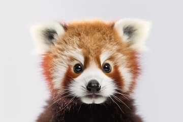 Obraz premium In a controlled studio environment, a baby red panda stands out on a pure white backdrop, bathed in gentle light. Generative AI.