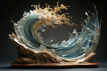 Ocean wave acrylic fluid paint large crashing oil highly turbulent deep. Generative ai