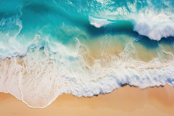 Beach and waves from top view. Generate Ai