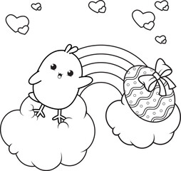 Coloring page Happy Easter with cute baby chick