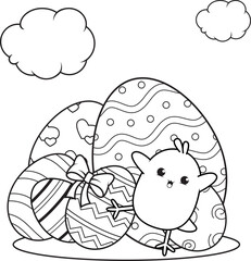 Coloring page Happy Easter with cute baby chick