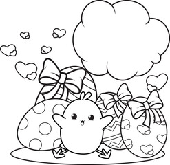 Coloring page Happy Easter with cute baby chick