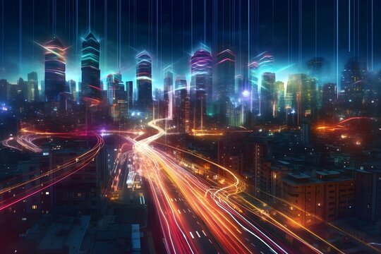 A conceptual image presenting a futuristic cityscape illuminated by radiant fiber optic lights, evoking a sense of advancement and digital evolution. © Davivd