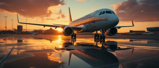 Fototapeta na wymiar Airplane on the runway on a sunny day. Generative AI