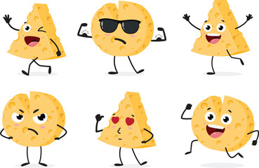 Cute cheese cartoon character set isolated on white background