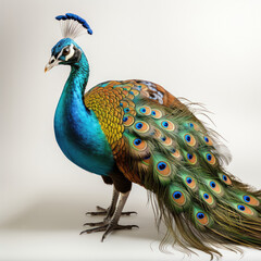 Obraz premium A gorgeous peacock displaying its magnificent tail feathers in full splendor.