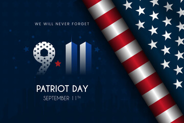 Happy Patriot Day September 11th banner. The 9-11 Day illustration design