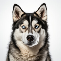 Fototapeta premium A Siberian Husky (Canis lupus familiaris) with dichromatic eyes sitting confidently.