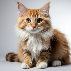 Fototapeta premium An adorable Siberian Forest Cat kitten (Felis catus) sitting with a curious expression.