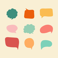 Set of hand drawn different retro speech bubbles isolated on yellow background