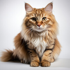 An adorable Siberian Forest Cat kitten (Felis catus) sitting with a curious expression.