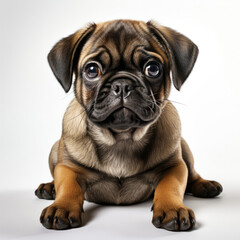 Obraz premium A relaxed Pug puppy (Canis lupus familiaris) lounging in a comfortable position.