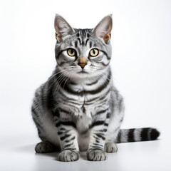 An American Shorthair cat (Felis catus) with striking dichromatic eyes.