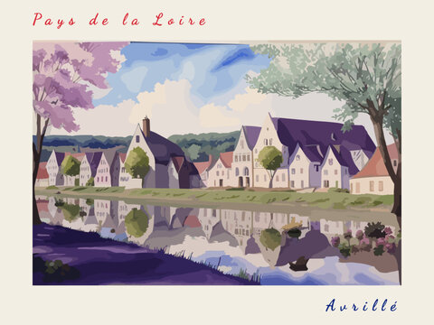 Avrillé: Postcard design with a scene in France and the city name Avrillé