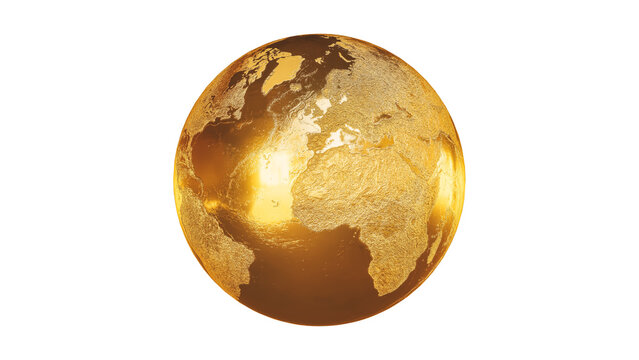 Planet Earth 3d gold render isolated