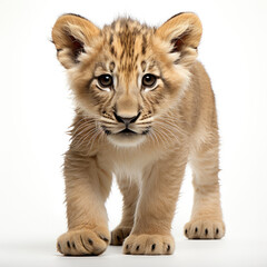 Obraz na płótnie Canvas A juvenile African Lion (Panthera leo) playfully prowling.