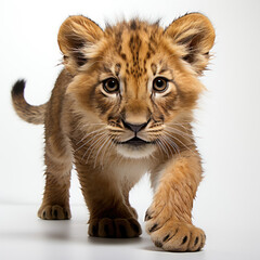 Fototapeta na wymiar A juvenile African Lion (Panthera leo) playfully prowling.