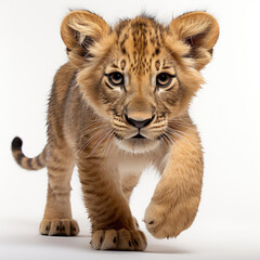Obraz premium A juvenile African Lion (Panthera leo) playfully prowling.