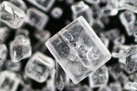 sugar crystals black background microscope