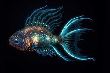 isolated colorful glowing fish swimming in the sea