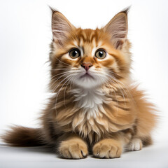A graceful Siberian Forest Cat kitten (Felis catus) stretched out elegantly.