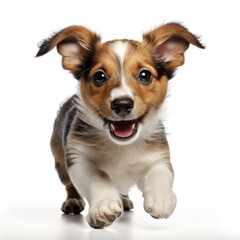 A playful Jack Russell puppy (Canis lupus familiaris) running energetically.