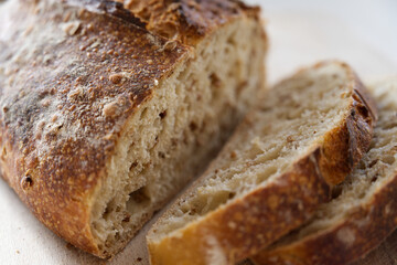 Sliced rustic artisan crusty bread