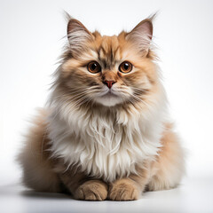 A fluffy Himalayan cat (Felis catus) with dichromatic eyes.