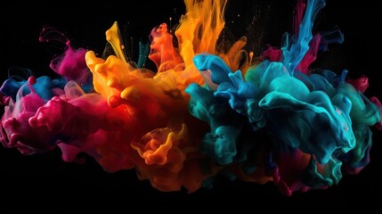 Abstract Background, Ink Rainbow Colors, for Websites and Print, Colored paint splash isolated on black background, AI Generated