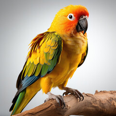 Obraz premium A vibrant Sun Conure (Aratinga solstitialis) showcasing its bright plumage.