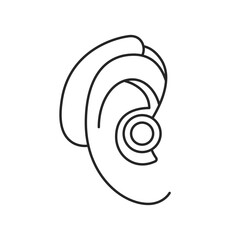 Ear hearing aid device line icon, help for impaired of hearing. Deafness, Hearing Loss. Deaf with hear problem. Hearing restoration through audio tube. Vector
