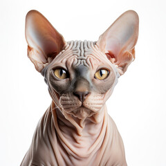 A Sphynx cat (Felis catus) showing off its striking dichromatic eyes.