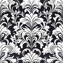 Seamless damask wallpaper pattern. Vector illustration. Black and white