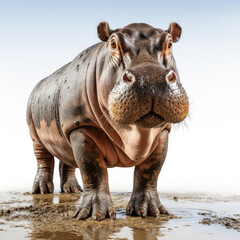 Fototapeta premium A juvenile Hippopotamus (Hippopotamus amphibius) in a playful mood.