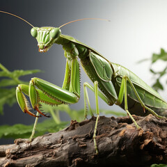 An elegant Praying Mantis (Mantis religiosa) perched on a twig. - obrazy, fototapety, plakaty