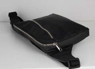 black leather waist bag , handmade bag