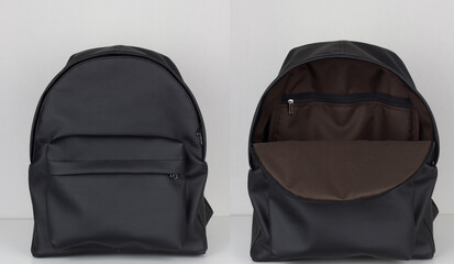 Fototapeta premium black backpack collage, handmade bag