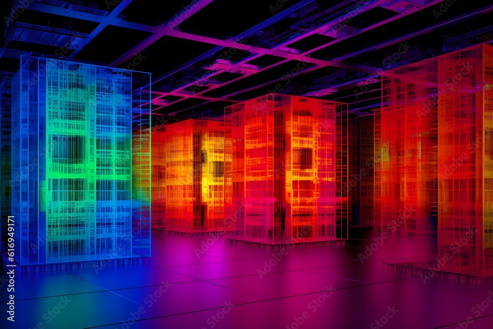 Wall mural a heat map image that displays the temperature variations in a large data center, highlighting the i