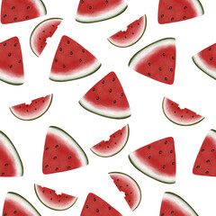 Seamless pattern with watermelon slice. Watercolor illustration. Summer fruit digital paper isolated on transparent background.