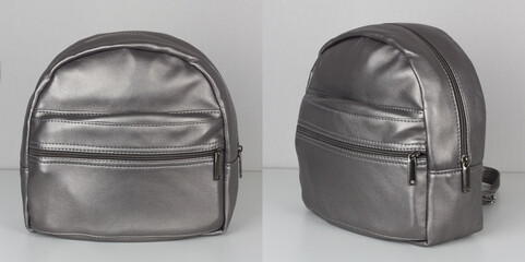 Fototapeta premium silver backpack collage, handmade bag