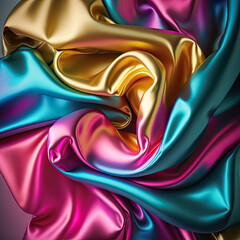 Obraz na płótnie Canvas Vibrant colorful abstract shiny plastic silk or satin wavy background. Generative AI.