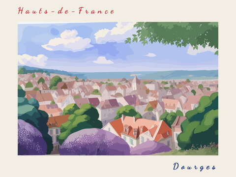 Dourges: Postcard design with a scene in France and the city name Dourges