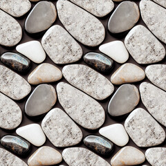 Fototapeta na wymiar Seastones seamless pattern. Polished rounded pebbles repeating background. Generative AI.