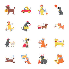 Obraz na płótnie Canvas Trendy Set of Cute Dogs Flat Illustrations